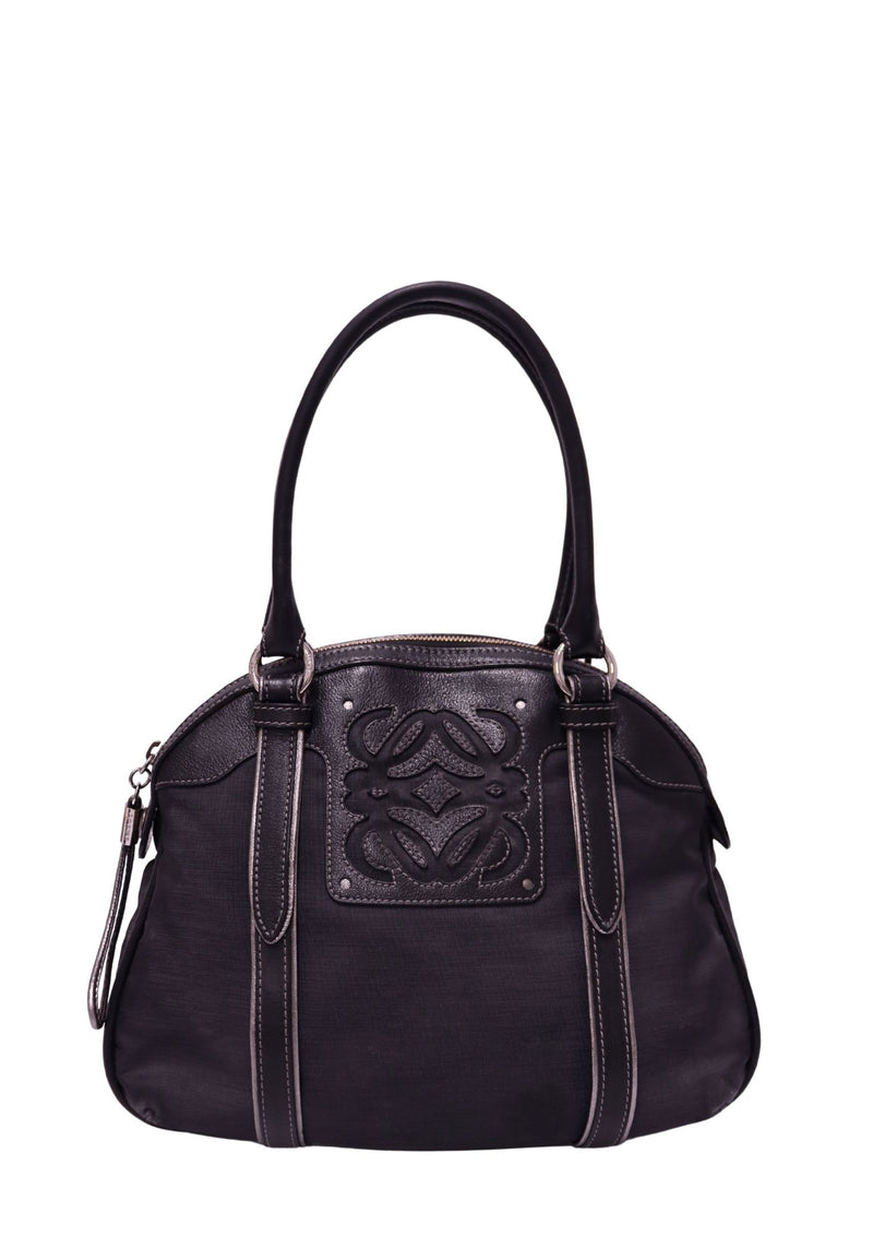 Loewe black leather and canvas top handle bag with Anagram logo