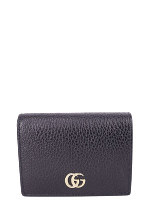 Gucci GG Marmont black leather wallet gold logo 
