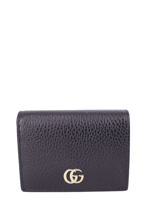 Gucci GG Marmont black leather wallet gold logo 