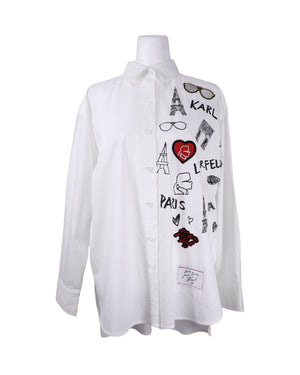 Karl Lagerfeld white graphic shirt Paris embroidered button up
