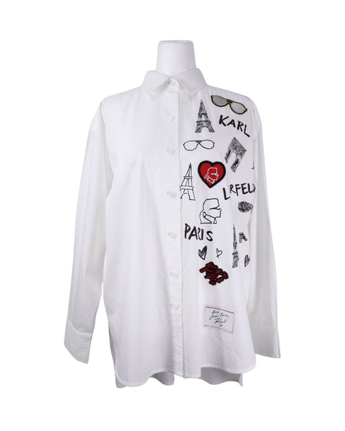 Karl Lagerfeld white graphic shirt Paris embroidered button up