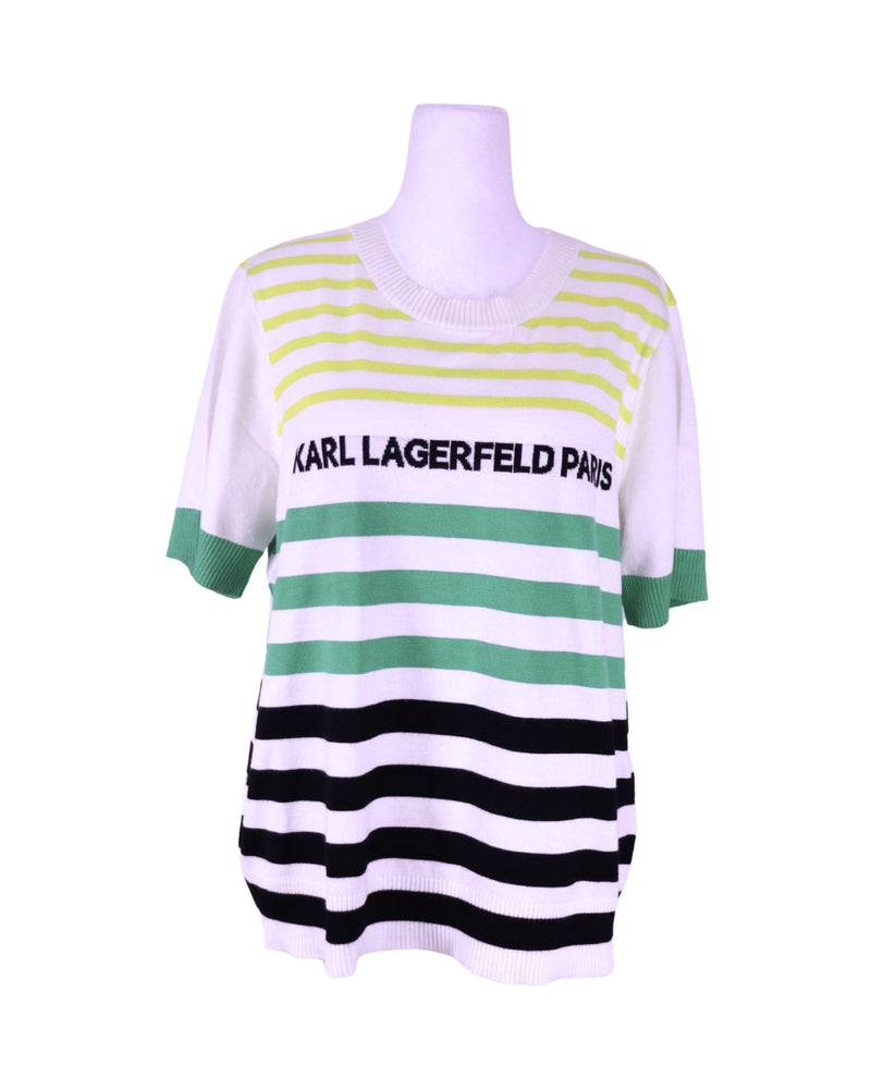 Karl Lagerfeld Paris striped knit top logo short sleeve