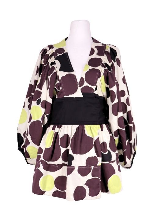 Kenzo printed cotton wrap blouse with abstract pattern and wide waist panel