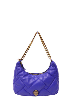 Kurt Geiger London cobalt blue quilted leather shoulder bag with antiqued gold chain and eagle-head detail