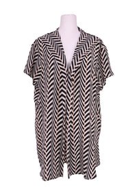 Lanvin black and beige geometric print blouse with V-neck and short sleeves