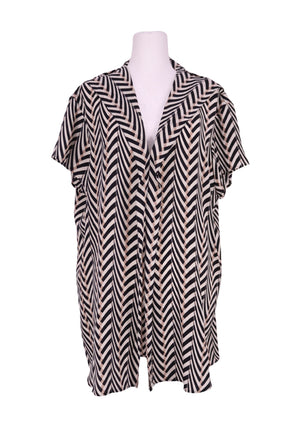 Lanvin black and beige geometric print blouse with V-neck and short sleeves