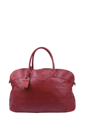 Longchamp red leather top handle travel bag with zip closure