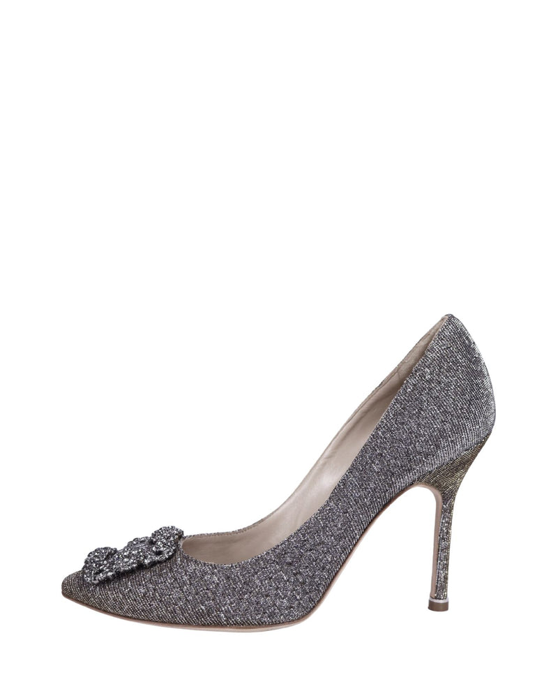 Manolo Blahnik Hangisi glitter pumps crystal buckle