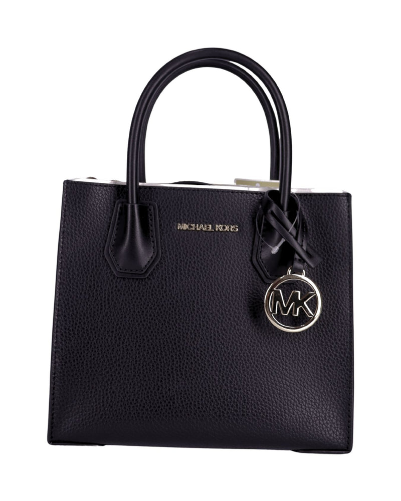 Michael Kors black leather tote bag with MK charm