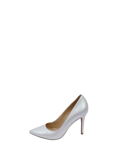 Michael Kors metallic silver snakeskin embossed pointed toe pumps