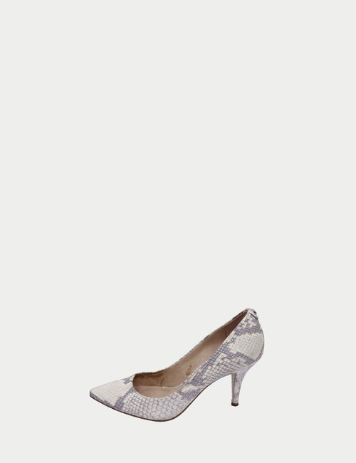 Michael Kors cream and grey snakeskin print pointed toe pumps
