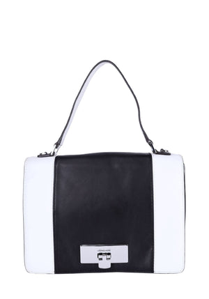 Michael Kors black and white colorblock leather shoulder bag with silver hardware and detachable strap