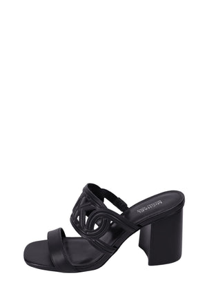 Michael Kors black leather slide heels with logo detail and block heel 