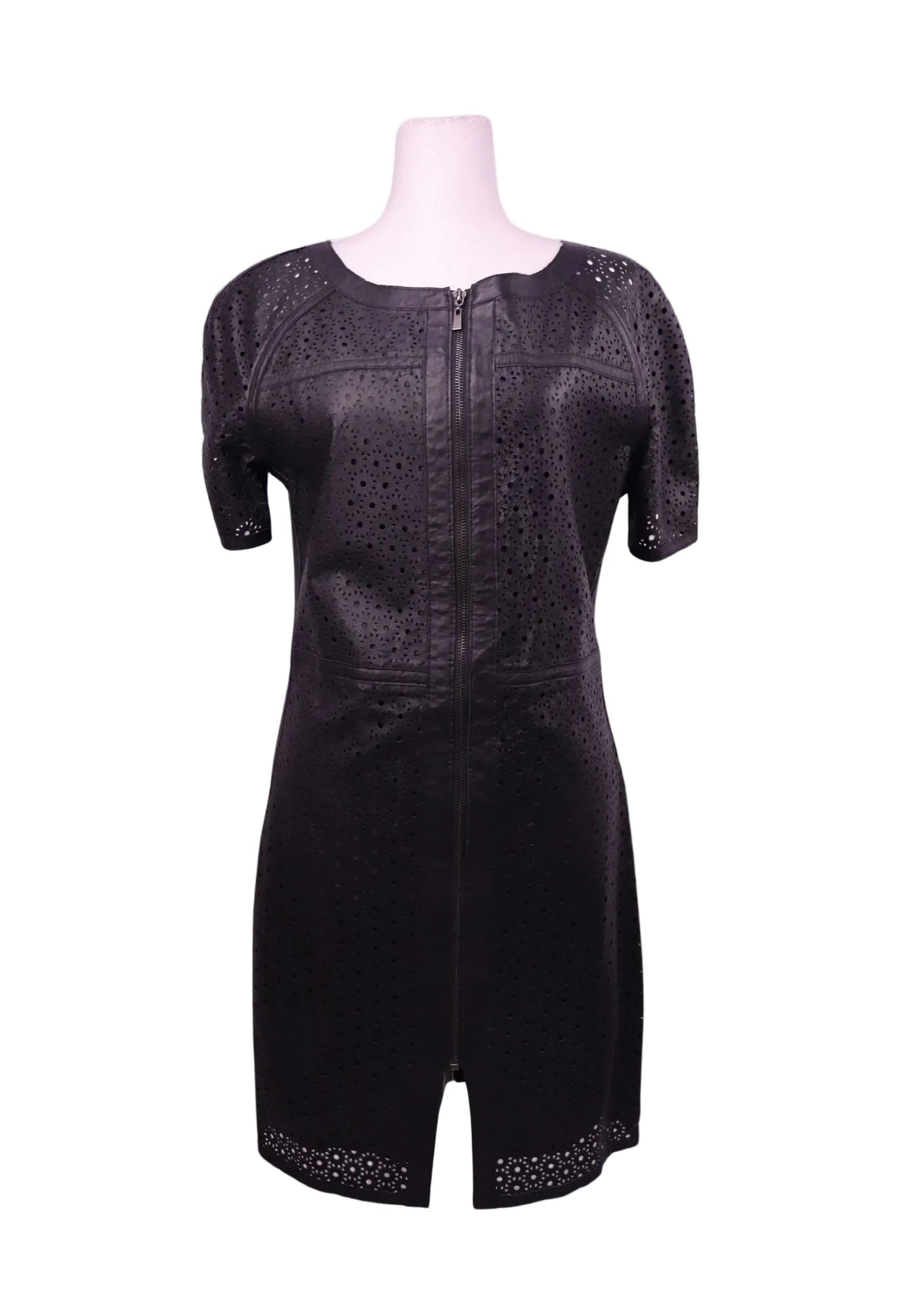 My Tribe Black Perforated Faux Leather Zip Dress – Edgy Bodycon Style