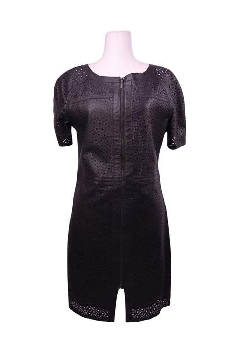 My Tribe black perforated faux leather mini dress with front zipper and short sleeves