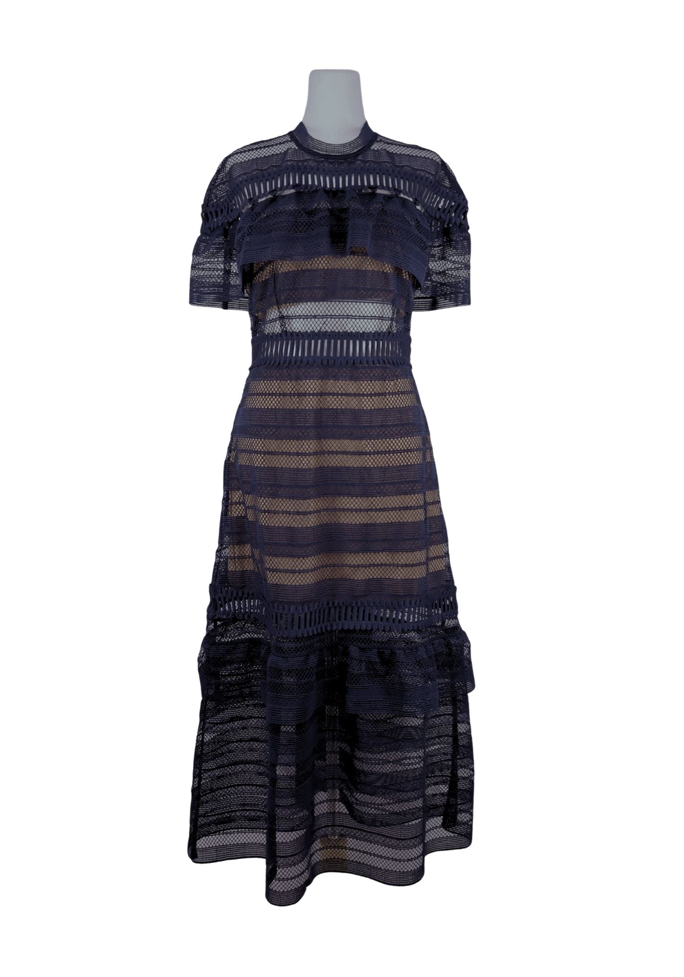Self-Portrait Navy Lace Mesh Midi Dress