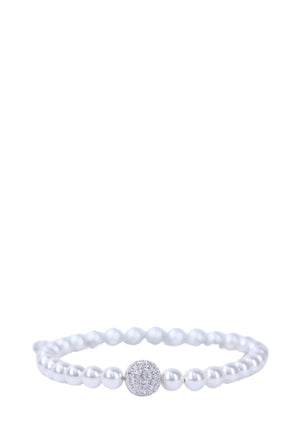 Swarovski white pearl stretch bracelet with crystal pavé centerpiece charm