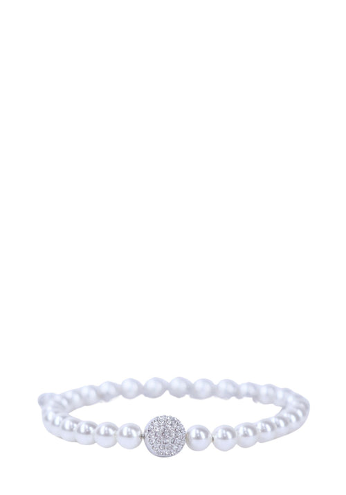 Swarovski white pearl stretch bracelet with crystal pavé centerpiece charm