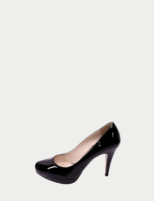 Prada black patent leather platform pumps with stiletto heel