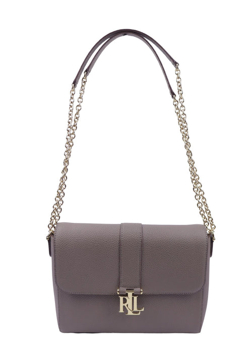 Lauren Ralph Lauren taupe leather shoulder bag with gold chain strap and RL logo clasp