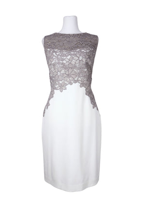 Ralph Lauren white sleeveless dress with grey floral lace bodice detail in tailored fit