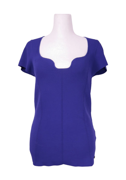 Ted Baker blue structured short sleeve top with curved neckline