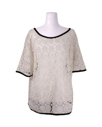 Tory Burch white lace crochet top with black trim