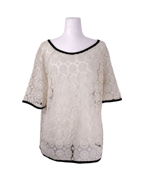 Tory Burch white lace crochet top with black trim