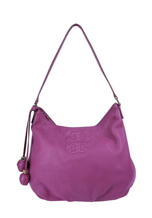 Tory Burch purple leather shoulder bag embossed logo 