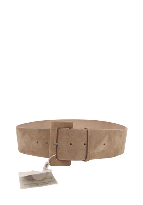 Uterque beige suede waist belt with wide strap and minimal buckle