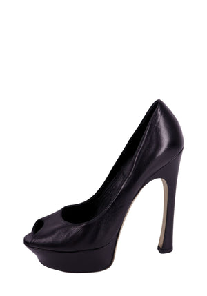 Saint Laurent black leather peep-toe platform heels with high stiletto heel