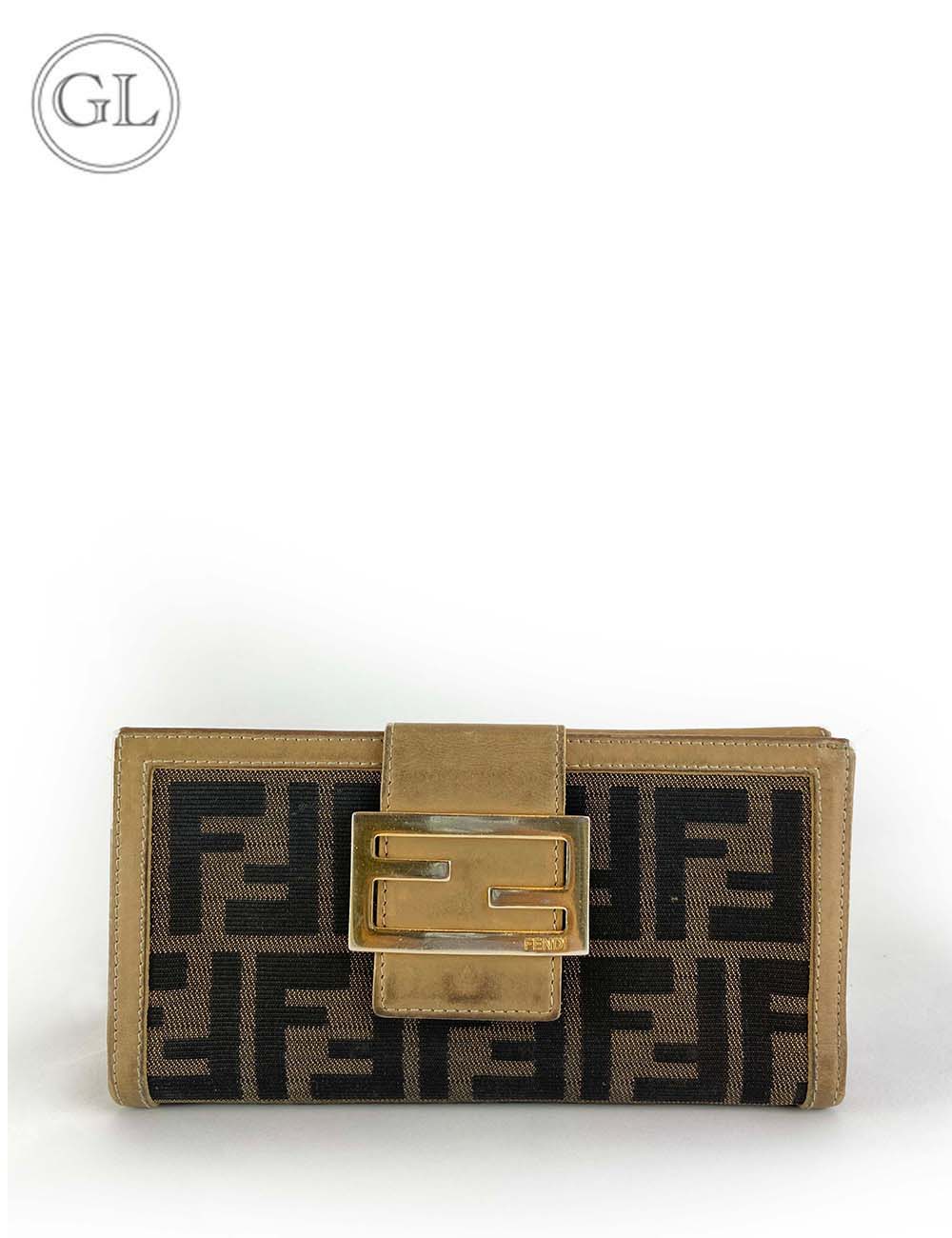Fendi Zucca Canvas Continental Wallet FF Logo Buckle Designer